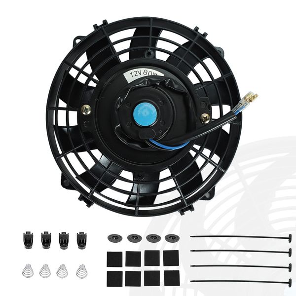 7" inch Universal Slim Fan Push Pull Electric Radiator Cooling 12V Mount Kit Black