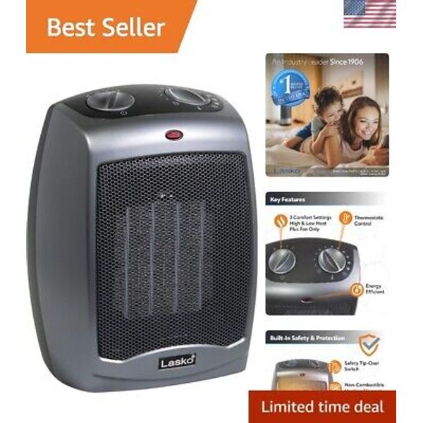 Compact Indoor 1500W Ceramic Space Heater with Overheat Protection, Dark Gray