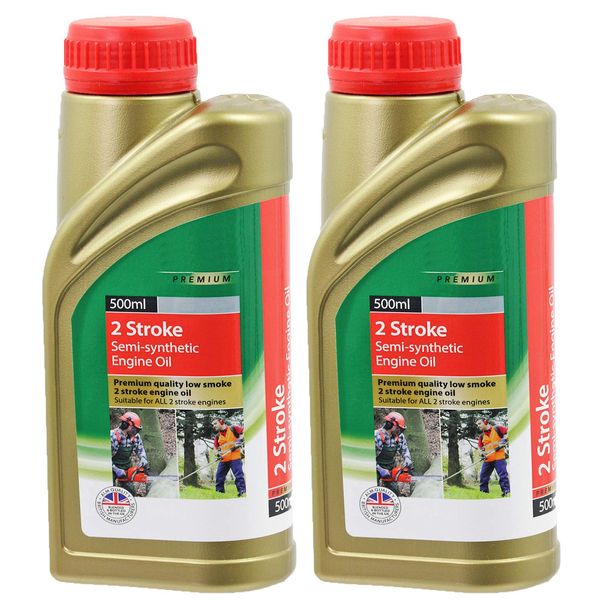 SPARES2GO 2 Stroke Semi Synthetic Engine Oil for Petrol Lawnmower/Chainsaw 500ml (Pack of 2)