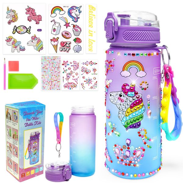 Kids Water Bottle Decoration: Ideal Birthday Christmas Gifts Unicorn Toys Painting for Boys Girls with Craft Sets for 3-12 Years Old, DIY Sport Bottle Kits with Diamond Art Stickers for Aged 5 6 7 8 9