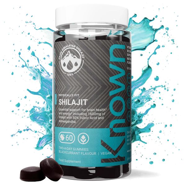 Known - 1600 mg Himalayan Shilajit Gummies with Ashwagandha - 60 x Two-A-Day Blackcurrant Flavour - 50% Fulvic Acid - Energy, Stress Relief & Immune Support - Adaptogenic - Vegan/Halal