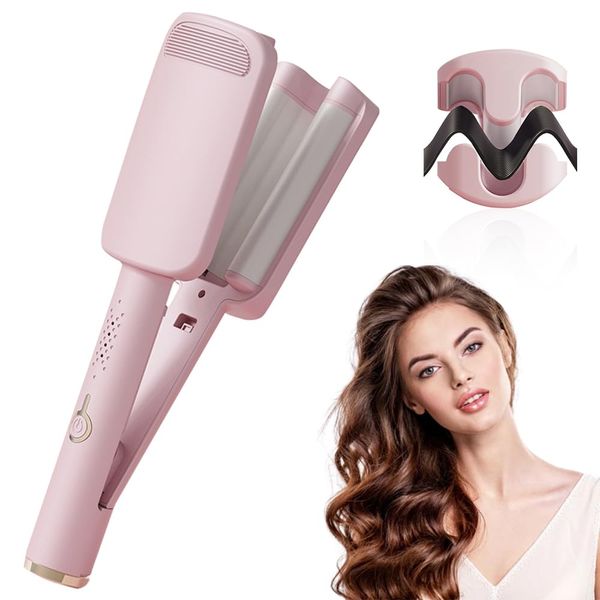 Big Wave Hair Curler, 32mm Waver Hair Curler, Big Wave Hair Crimpers for Women, French Wave Curling Iron, V Shaped Hair Curling Iron, Big Wave Hair Wavers for Short Hair and Long Hair, Pink