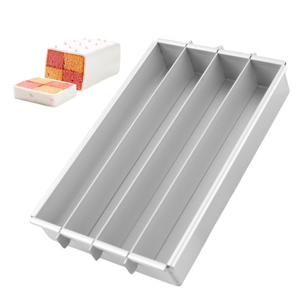 Battenberg Cake Pan, 10x 6" Non-Stick Battenberg Cake Ring, Adjustable Rectangular Cake Tin with Dividers, Commercial Weight Anodised Aluminium Alloy for Baking, Decorating, Silver