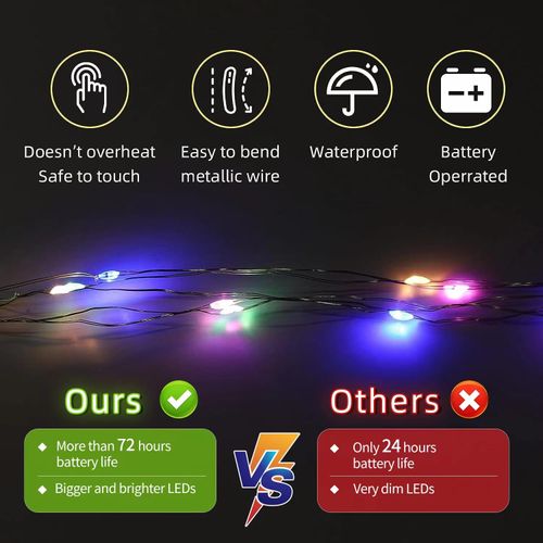 LAMPHOME 20 Pack Fairy Lights Battery Operated String Lights, 20 LED on 6.6FT Silvery Copper Wire, 20LED Copper Lights,Battery Case,Multi（20 Sets - Each 20 Count LED）