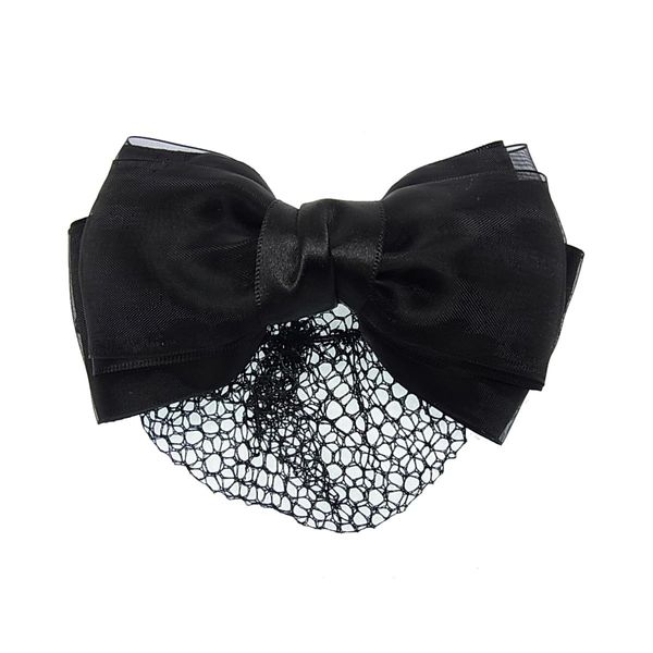 Beauty Hair Ribbon Barrette with Net Satin Ribbon Organza Black