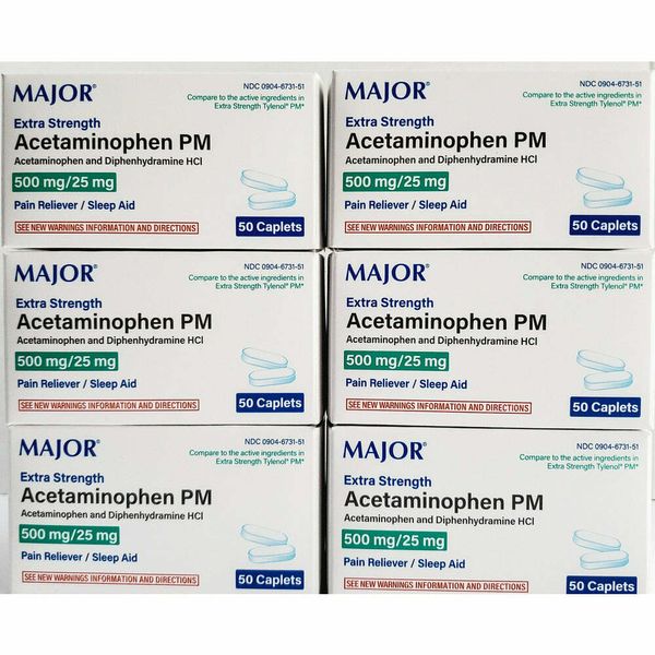 Major Acetaminophen PM 500mg 50ct -6 Pack (300 Caplets) - Exp Date -08-2026
