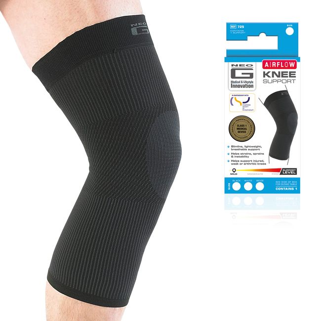 Neo G Knee Support - For Arthritis, Joint Pain, Sprains, Strains, Knee Injury, Recovery, Rehab, Sports, Running - Multi Zone Compression Sleeve - Airflow - Class 1 Medical Device - Medium - Black