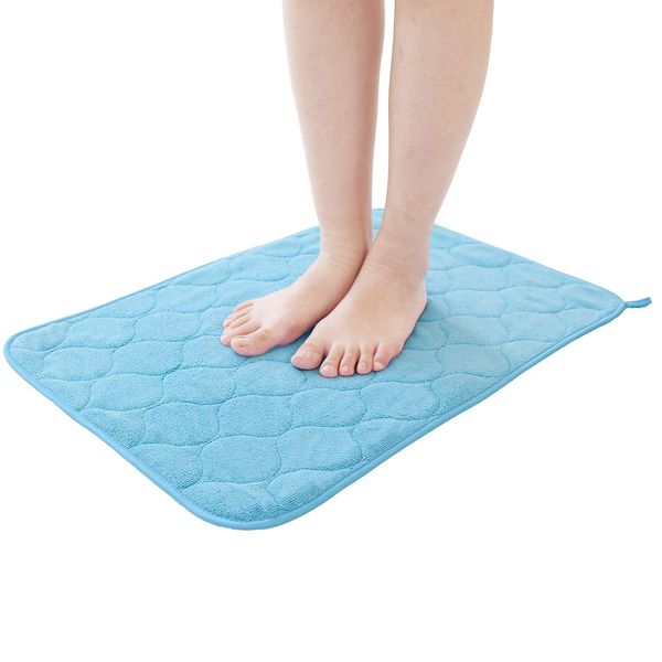 Looks Bathroom Foot Towel Mat, Blue, Approx. 15.7 x 23.6 inches (40 x 60 cm), Microfiber Foot Towel Mat Bath Mat