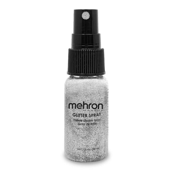 Mehron Makeup GlitterSpray | Hair and Body Glitter Spray | Body Shimmer Spray 1 fl oz (30 ml) (Silver) Perfect for Beauty, Theater, Halloween, Parties, Festivals, Concerts, and More