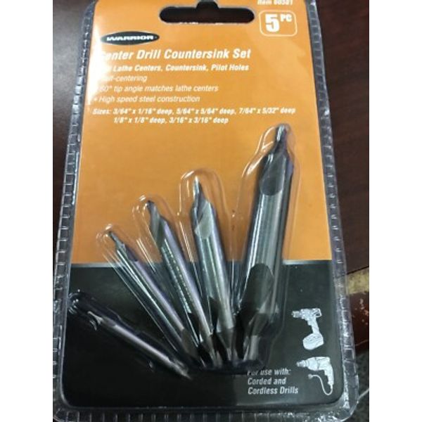5pc Center Drill Countersink Set: 60 Degree Tip Angle Matches Lathe Centers!