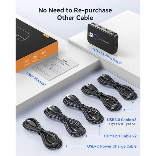 KVM Switch 1 Monitors 2 Computers Viagkiki USB Switch for 2 Computers Share Keyboard Mouse Printer and one HD Monitor Support UHD 8K@60Hz with 2 USB Cable and 2 HDMI Cable (Black)