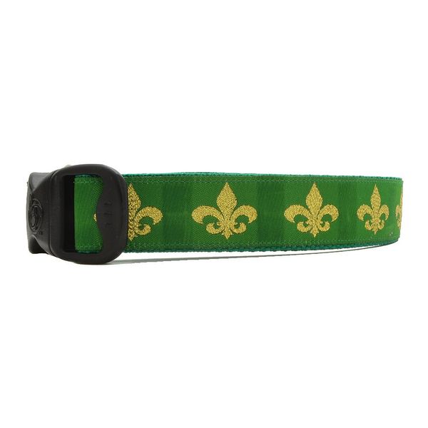 3 Dirty Dawgz Adjustable 1" Mardi Gras New Orleans NOLA Fleur De Lis Dog Collars for Medium Large and X-Large Dogs (X-Large 20"-34" Neck, Green and Gold)