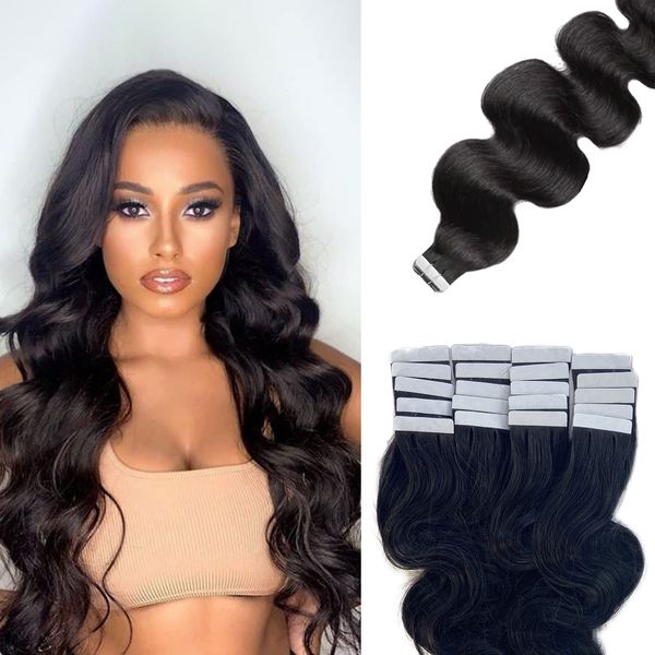 Tape in Hair Extensions Human Hair, Body Wave Real Human Hair Pieces 50G/Set 20pcs Double Sided Tape in Extensions for Black Women Adhesive Glue in Extensions 20inch