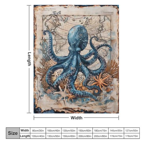 Nautical Octopus Blanket Marine Ocean Throw Blanket Lightweight Soft Warm Cozy Travel Blanket Fit Couch Sofa Bed Living Room Bedroom Gift for Women Men Girls Boys All Season 50"x60"