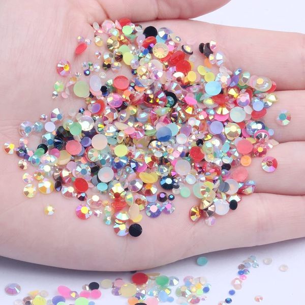 Mixed Size 1000pcs 2-6mm AB Resin Nail Rhinestone 3D Non Hot Fix Glitter Round Flat Back Nail Stone Strass Gem Diamond DIY Nail Art Decoration (00 Mixed Colour AB)