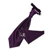 DQT Men Solid Check Cravat Hanky and Cufflinks Cadbury Purple