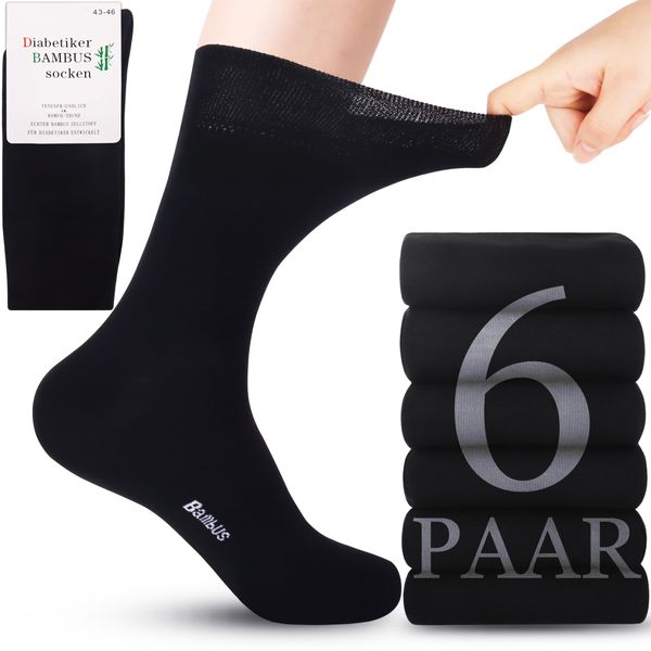 Belloxis 6 Paare Diabetikersocken Herren 43-46 Bambus Socken Herren 43-46 Diabetiker Socken Ohne Gummibund Herren Bambussocken Socken Ohne Bund