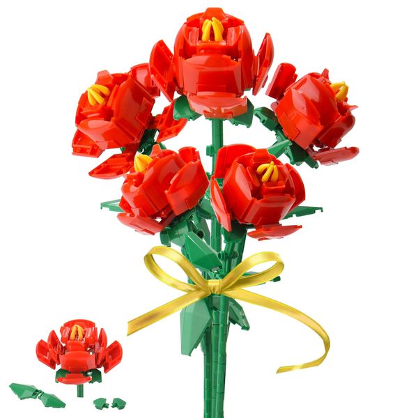 Allhero Rose Flower Bouquet Building Set, Flower Bouquet Building Toy Set for Boys Girls Age 6+, Adult, Creative Artificial Flowers Building Blocks Gift for Mother's Day, Christmas