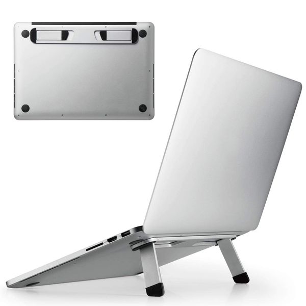 Elecom PCA-LTSFASV Laptop Stand, Foldable, Mountable, Lightweight, Compact, Compatible with 13.3-15.6-inch Laptops, Aluminum, Folded Size (W x D x H): 9.4 x 1.4 x 1.9 inches (240 x 35 x 4.8 mm), Load Capacity: 22.0 lbs (10 kg), Silver