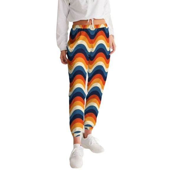 Womens Track Pants - Orange Multicolor Geometric Graphic Sports Pants - M