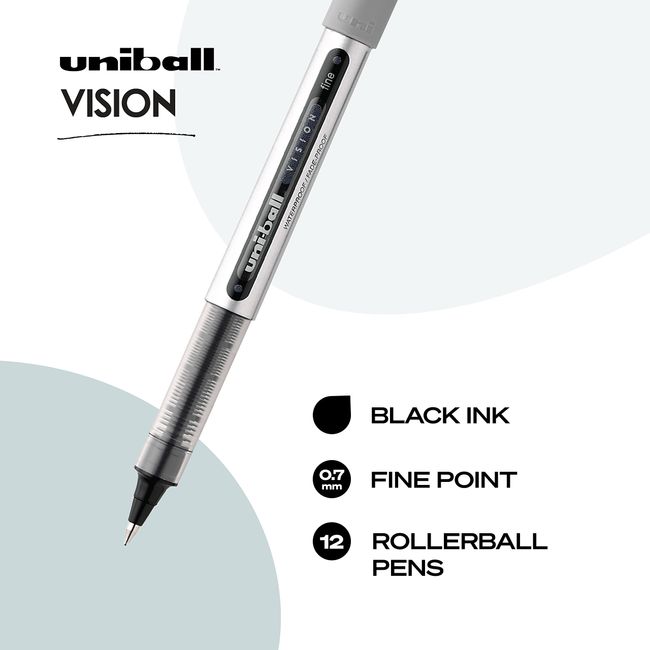 Uni-ball Vision Rollerball Pens Fine Point Black Ink Dozen (60126