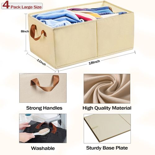 BESWILL 4 Pack Storage Bins, Foldable Storage Baskets for Shelves, Large Fabric Closet Organizers with Handles for Clothing, Toys, Books - Closet Organizers and Storage