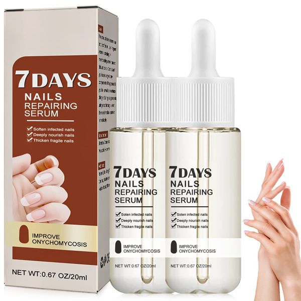 Gfouk 7 Days Nail Growth and Strengthening Serum Nail, Nail Serum Repair Essence, Nail Cuticle Oil Strengthener, Nail Repair Solution, Nail Serum for Growth and Repair for Damaged Nails(2pcs)