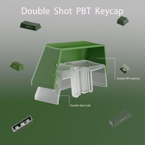 Tea Green Gradient Side-Engraved keycap Set with Two-Color Injection-Molded PBT Translucent keycaps, Custom 135-key OEM Profile for Mechanical Keyboards.