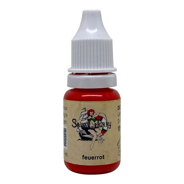 REACH-konforme Sailor Jerry Tattoofarbe Feuerrot, 10 ml rot. Made in GERMANY und mit Zertifikat, Tätowierfarbe, Tattoo Ink, Vertrieb durch HAN-SEN GmbH