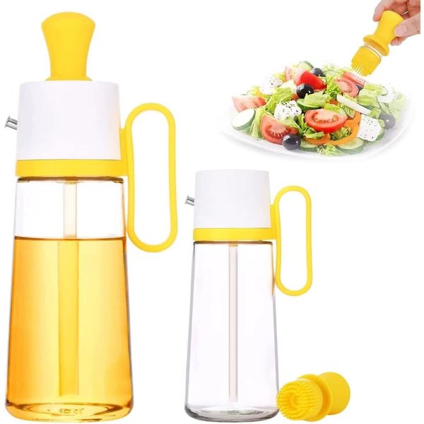 Glass Olive Oil Dispenser Bottle with Silicone Brush 3 in 1