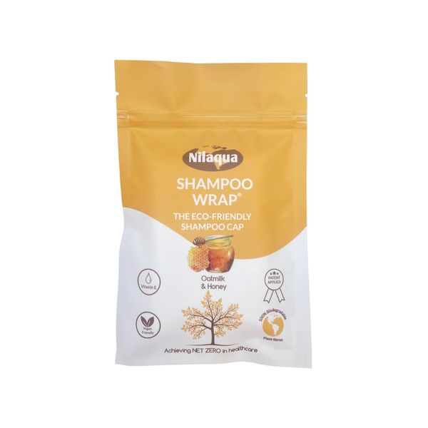 Nilaqua NO Rinse Shampoo Wrap_the World's First Biodegradable Shampoo Cap - 100% Biodegradable Bamboo | Waterless Hair Wash for Elderly | Pleasant Fragrance - Oatmilk & Honey 1pack