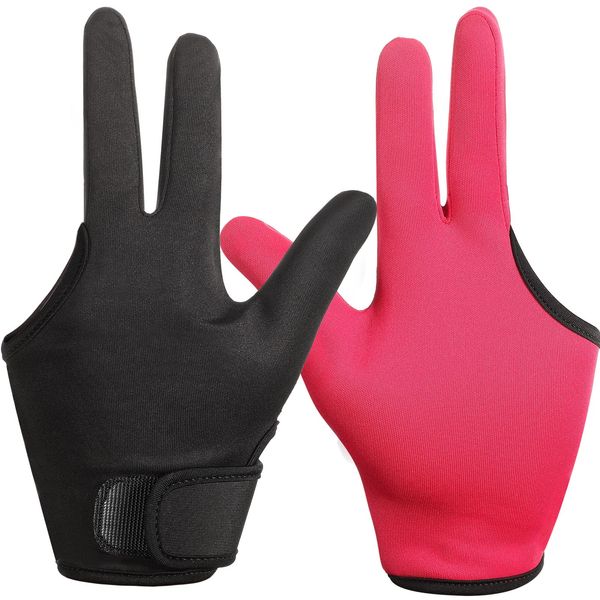 Heat Resistant Gloves for Hair Styling 2 Pcs Curling Wand Glove 3 Finger Barber Glove Reusable Hair Dye Heat Protector Glove (Black, Rose Red)