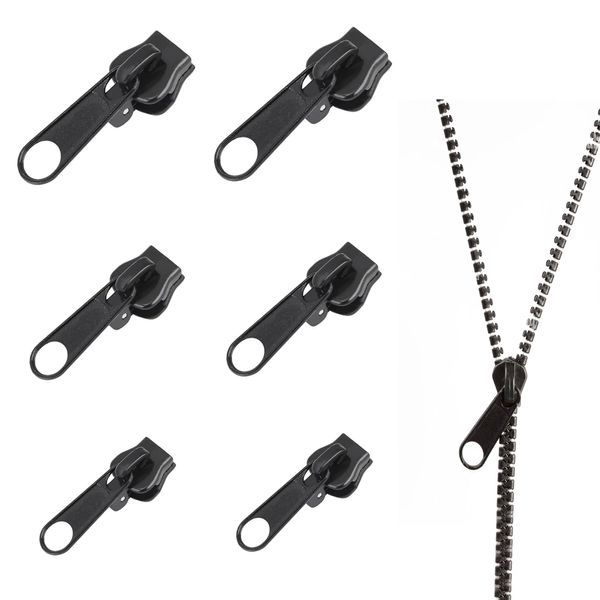 6 Pcs Zip Repair Kit,Removable Zipper Pull Replacement,Metal Zipper Slider Replacement Zipper Puller for Repairing Luggage,Backpacks,Jeans,Jacket Zippers(Black)