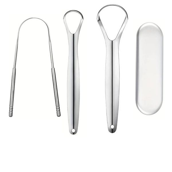 Pulisci lingua,3 Pezzi Tongue Scraper,Nettalingua in Acciaio Inox,Forma di"U Raschietto Lingua,Spazzolino Lingua Set,con 1 custodia per conservareper Ridurre l'alito Cattivo e Pulizia Orale