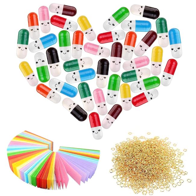 Prmape 200 pcs Capsule Letters Message, Cute Color Pill Pill Capsules with Smiley Faces, Capsule Message Pill Letter for Love Letters, Friendship Notes or Gifts