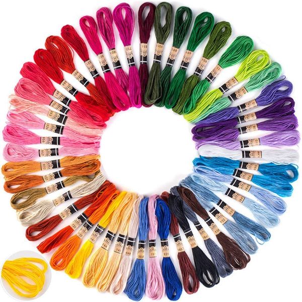 Gerhannery 50 Skeins Embroidery Thread Random Colors Cotton Embroidery Floss Friendship Bracelets Floss with 10 Pieces Floss Bobbins for Knitting Cross Stitch Project (50 Skeins)