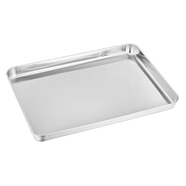 TeamFar Toaster Oven Pan, Stainless Steel Toaster Oven Tray Ovenware, 12.4’’x 9.7’’x1’’, Non Toxic & Healthy, Rust Free & Mirror Finish, Easy Clean & Dishwasher Safe