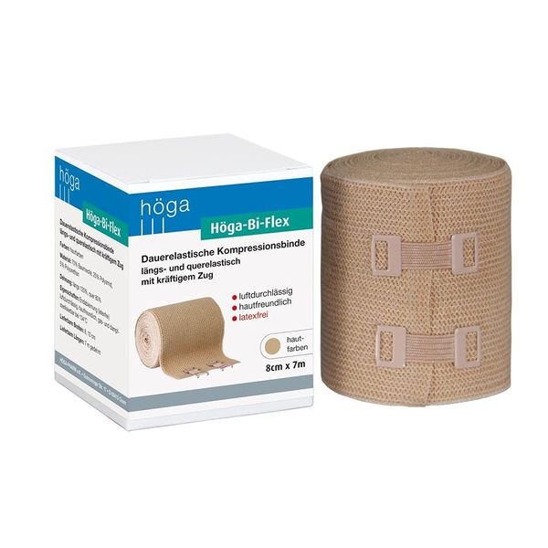 Höga Bi-Flex Sportbinde,dauerelastische Kompressionsbinde längs- und quer elastisch - 8 cm x 7 m gedehnt