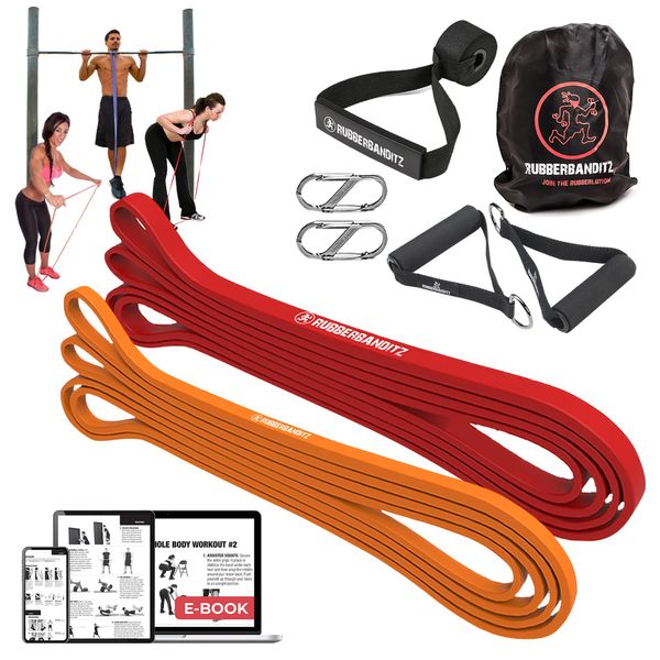 RubberBanditz Resistance Bands Set | Travel Exercise Kit w/Door Anchor, Handles, 5-50lbs of Resistance