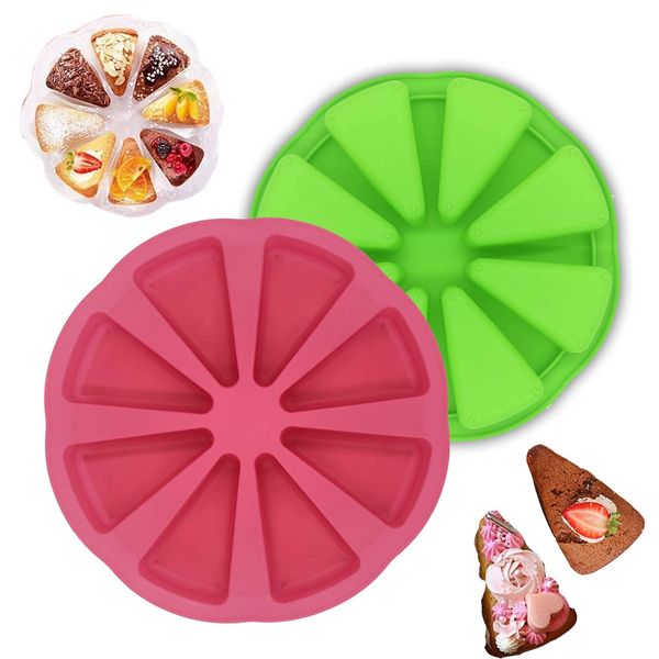 Silicone Baking Moulds Triangle Pizza Slice Cake Silicone Mould 8 Cavity Silicone Cake Pan Non Stick Cake Portion Mould Green Muffin Tin Brownie Cake Mould for Scone Soap Chocolate Kitchen Bakeware