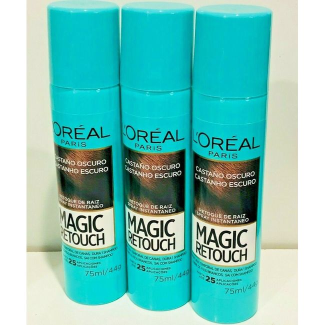 LOREAL MAGIC RETOUCH DARK BROWN  CASTANO OSCURO COBERTURA  DE CANAS 3 BOTTLES