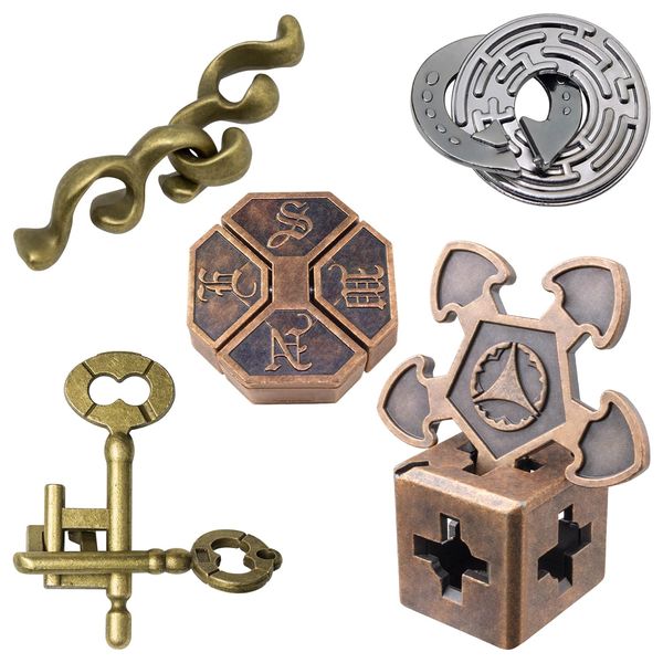 HUAZONTOM 5-Piece Set of 5 Difficulty Level 6-2 Ring Puzzle, Wisdom Toy, For Adults and Kids, Mystery Solving, Time Killing Goods, 3D Puzzle, Educational Toy, Key and Magic Box Series