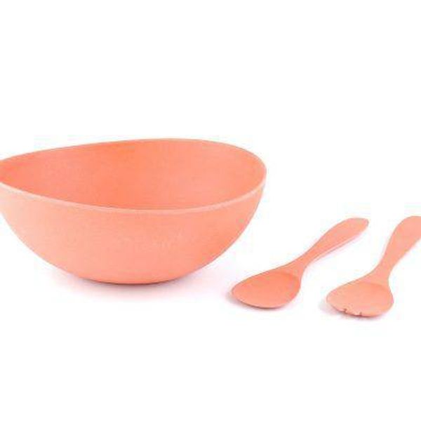 Cobblestone Bamboo Fibre Salad / Fruit Bowl (10.5") w/ 2 Toss & Serve Utensils Peach