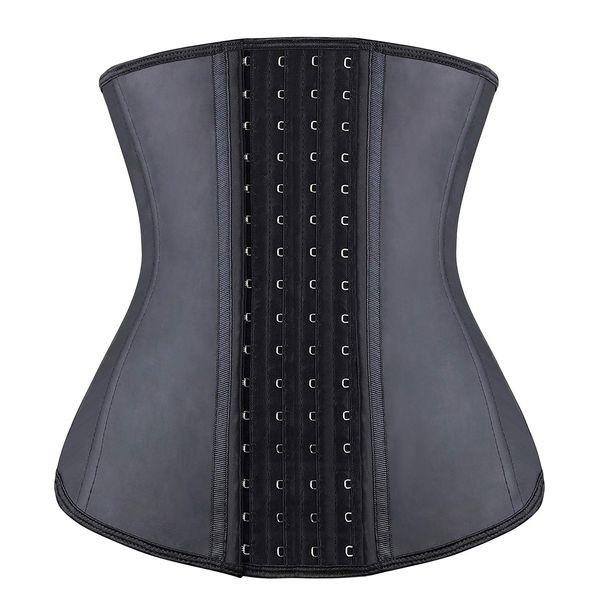 YIANNA Long Torso Waist Trainer for Women Latex Underbust Waist Corsets Cincher Hourglass Body Shaper 4 Row Hooks, (Size S, Black)