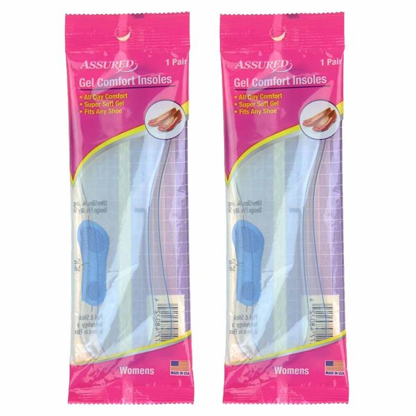 Assured Womens Gel Comfort Insoles (Clear Blue, 2 Pack)