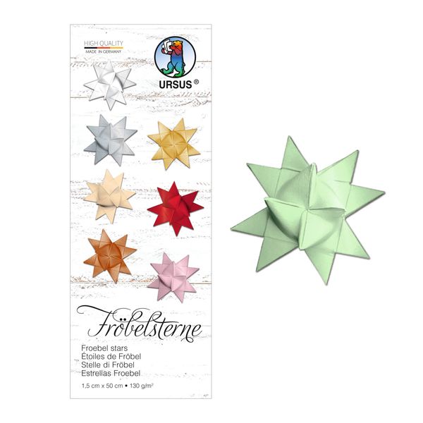 Ursus 3210030 - Papierstreifen für Fröbelsterne, mint, aus Tonzeichenpapier 130 g/qm, ca. 1,5 x 50 cm, 80 Streifen für ca. 20 Sterne, Bastelklassiker zur Weihnachtszeit