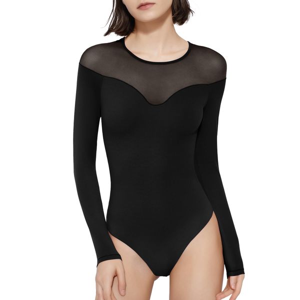 PUMIEY Bodysuits for Women, Jet Black Small