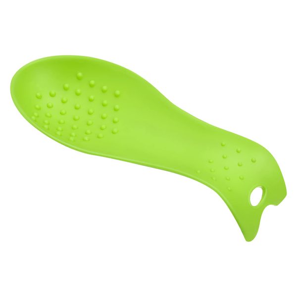 sourcing map Silicone Spoon Rest, 9.25" x 3.86" Heat Resistant Kitchen Utensil Holder Spatula Ladle Rest for Counter Stove Top, Green 1Pcs