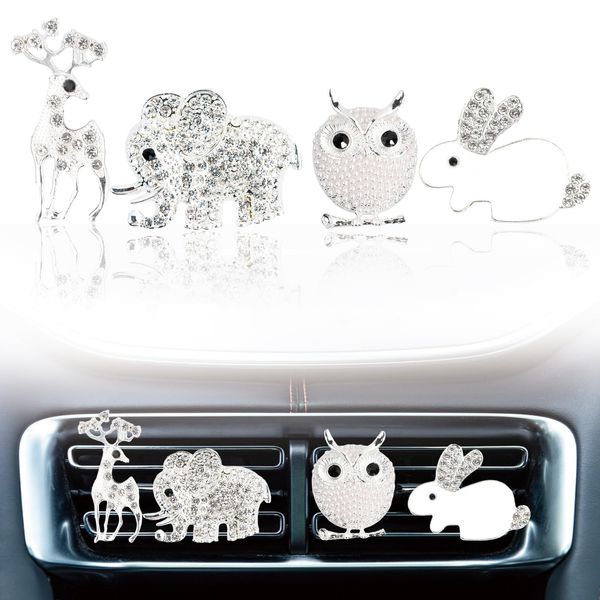 Zsanhua 4 Pcs Car Air Vent Clip Charms Auto Air Conditioner Outlet Clips Cartoon Animal shaped Car Air Freshener Aromatherapy Diffuser Vent Clips Rhinestone Auto Interior Decorations Accessory