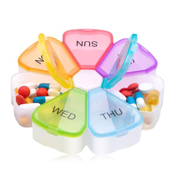 Vitamin Holder Pill Holder 7 Day Pill Box Organiser Portable Weekly Pill Box with Easy Opening Push Button, Pill Boxes 7 Day 1 Times A Day, Weekly Pill Holder for Vitamins, Supplements & Medicine